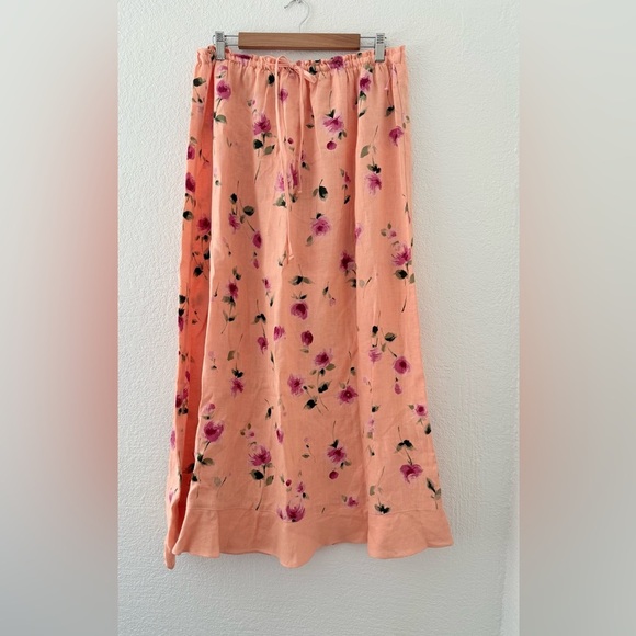 Industrie B. A-line Floral Peach Midi/Maxi Skirt with 100% Linen Size XL - Picture 1 of 9